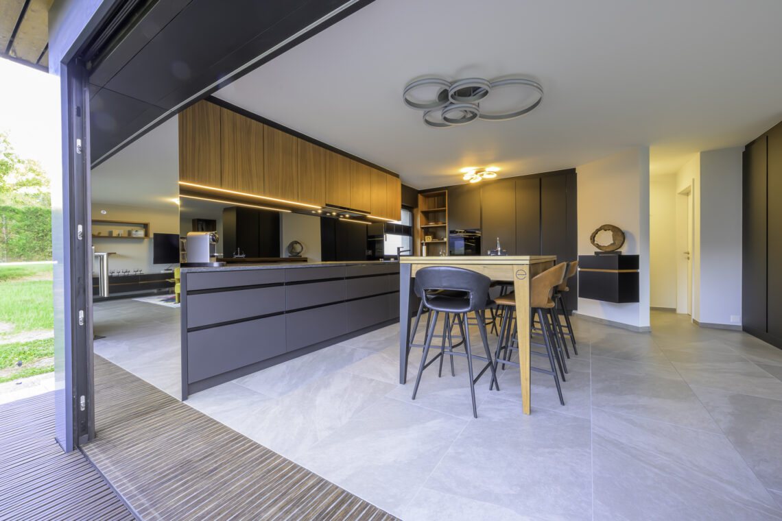 Table haute noyer et paperstone